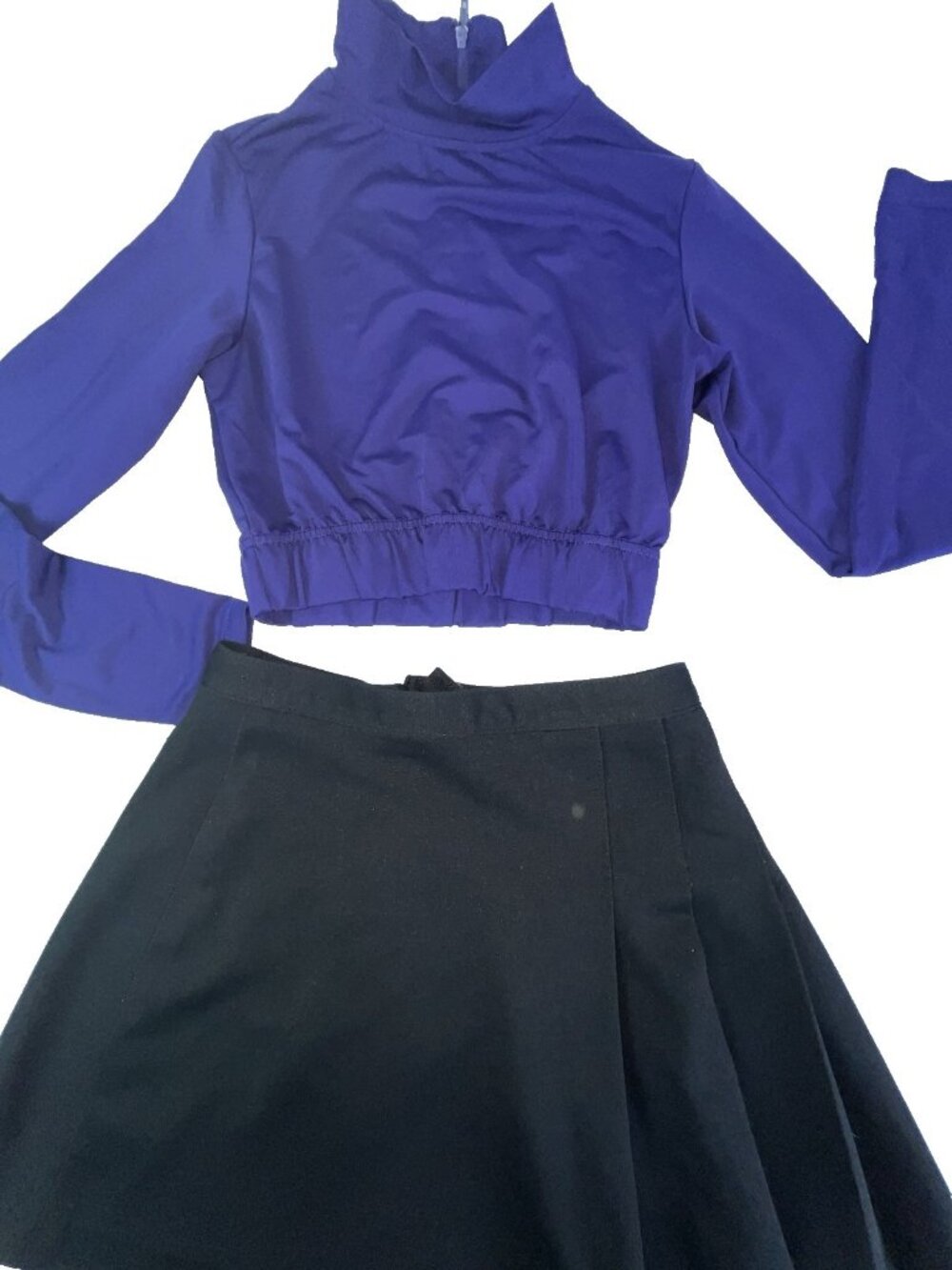 Cheerleader Uniform or Dance Outfit Crop Top Purple Black Skirt Adult Small